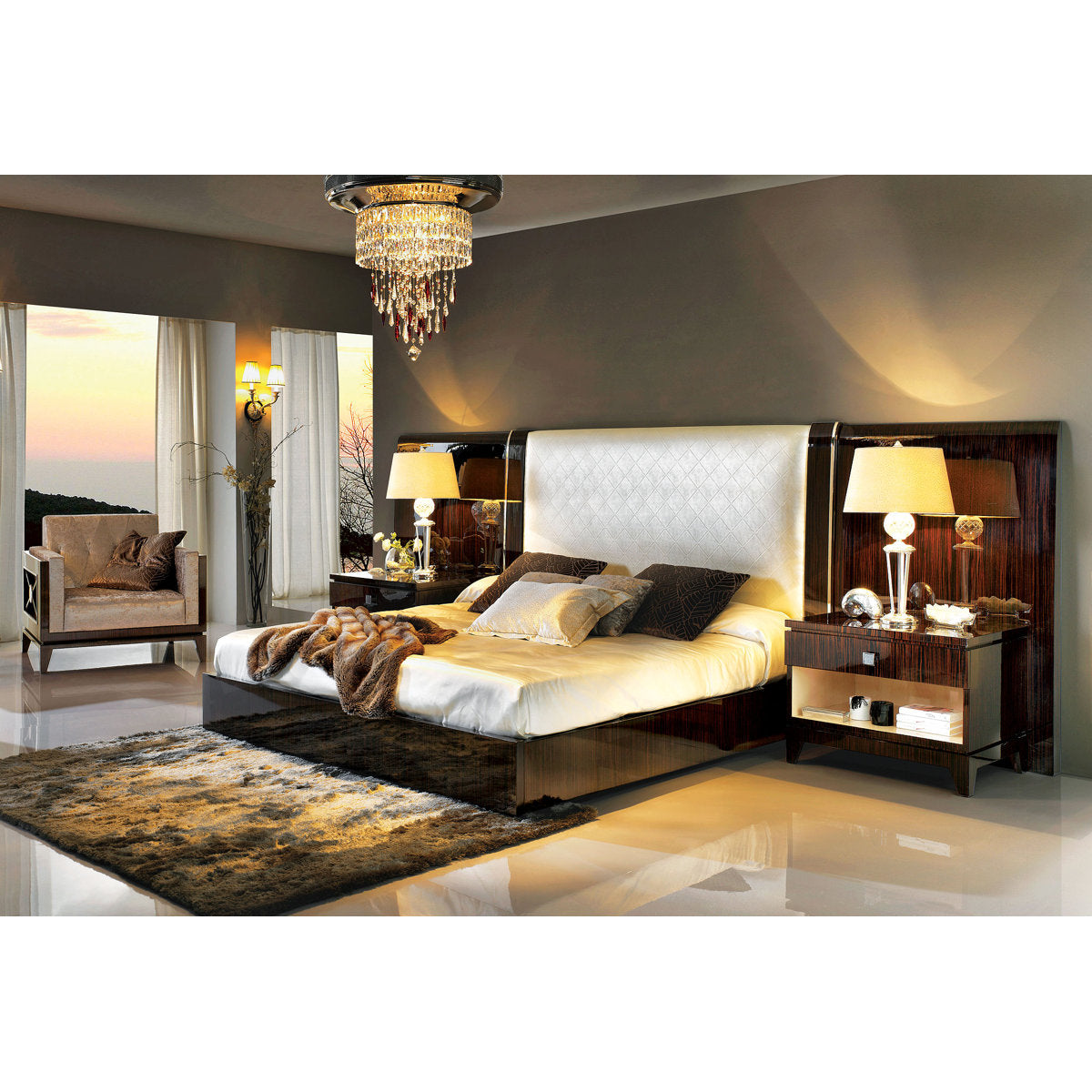 King Solid Wood and Upholstered Low Profile Standard Bed
