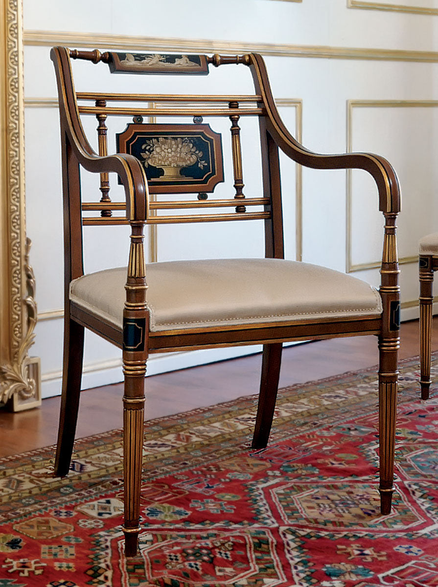 Ladder Back Arm Chair in Cherry/Beige