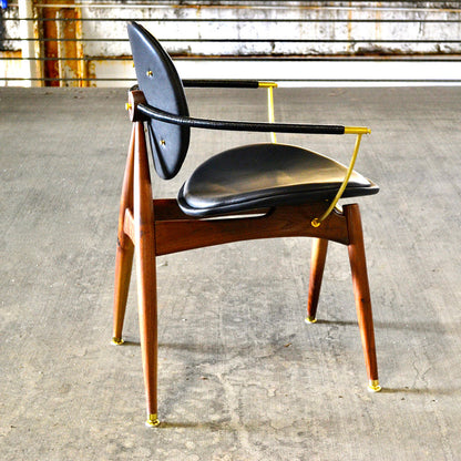 Janosi Design Leather Arm Chair In Walnutblack