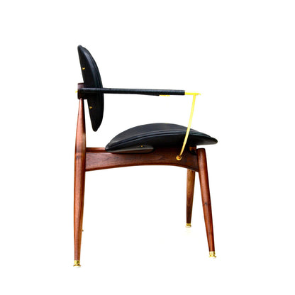 Janosi Design Leather Arm Chair In Walnutblack