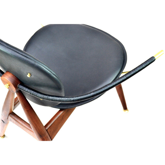 Janosi Design Leather Arm Chair In Walnutblack