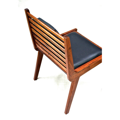 Janosi Design Leather Solid Wood Ladder Back Side Chair In Brown