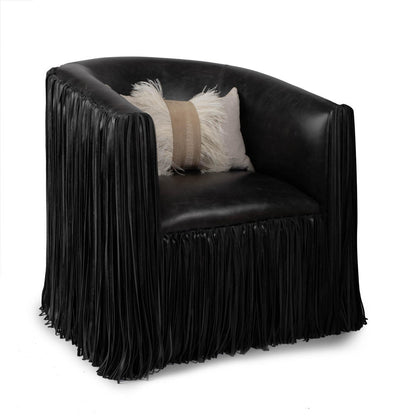 Leather Fringe Swivel Occasional Chair