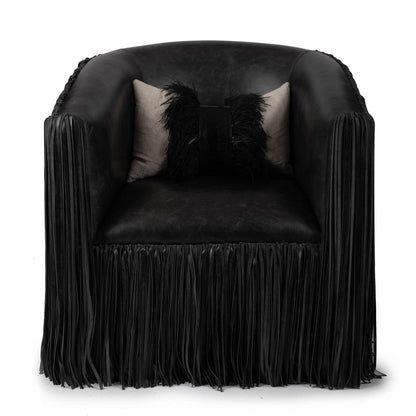 Leather Fringe Swivel Occasional Chair