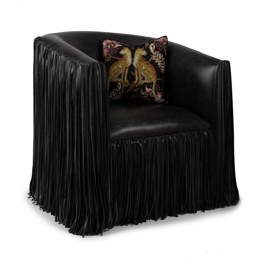 Leather Fringe Swivel Occasional Chair