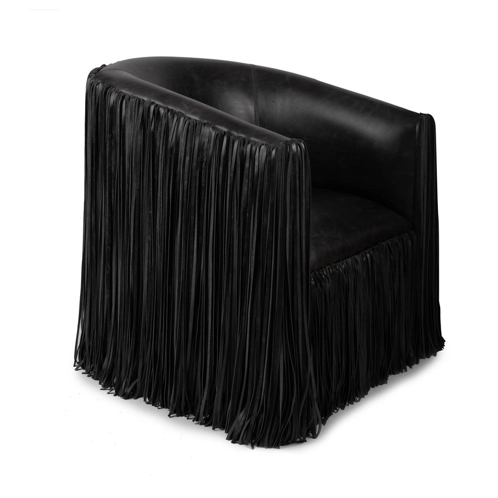 Leather Fringe Swivel Occasional Chair