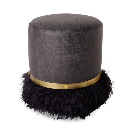 Leather Ostrich Fluff Pouf