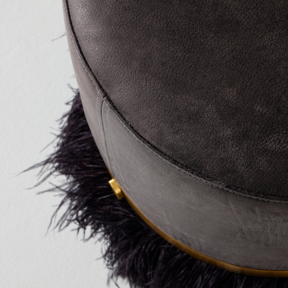 Leather Ostrich Fluff Pouf