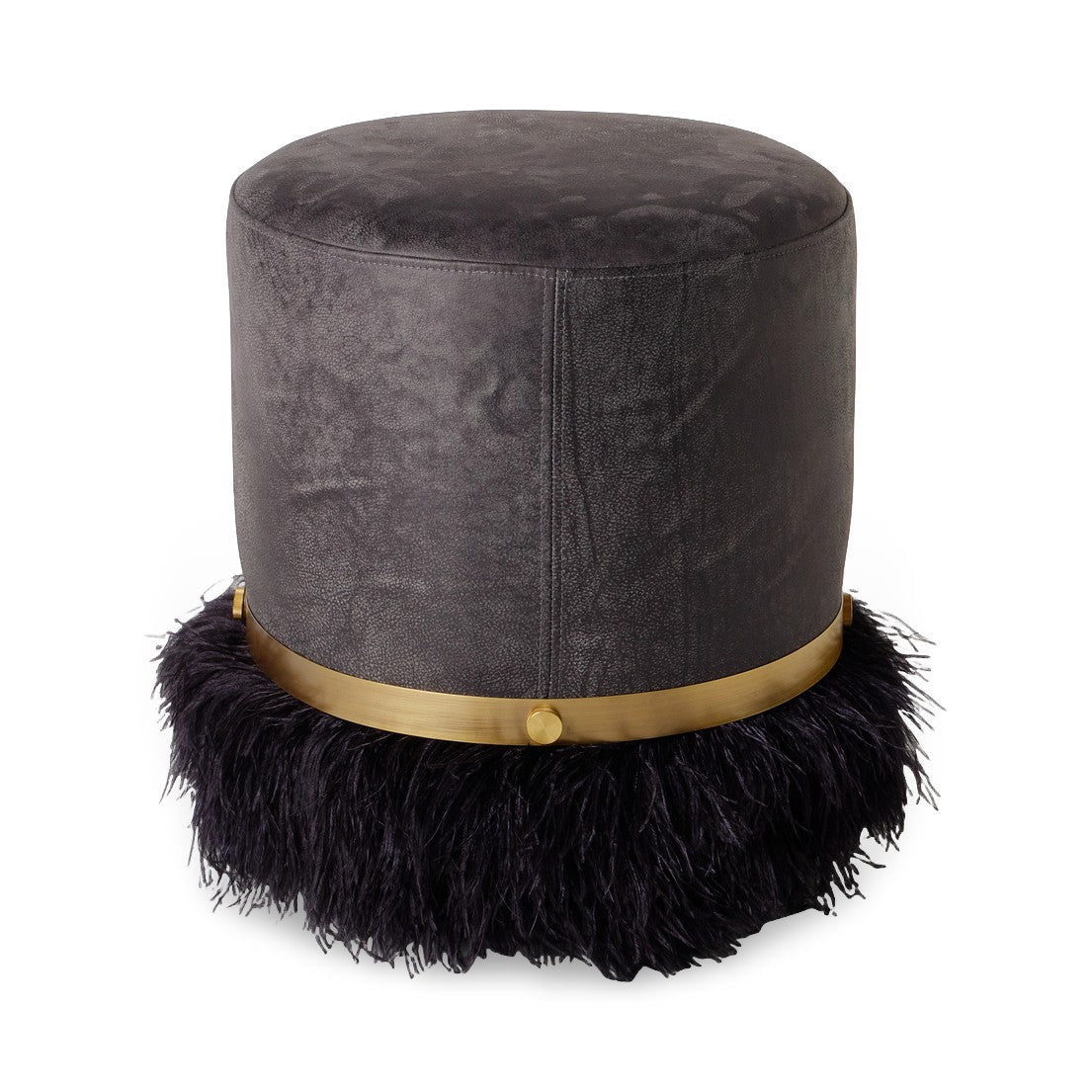 Leather Ostrich Fluff Pouf