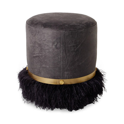 Leather Ostrich Fluff Pouf