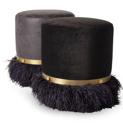 Leather Ostrich Fluff Pouf