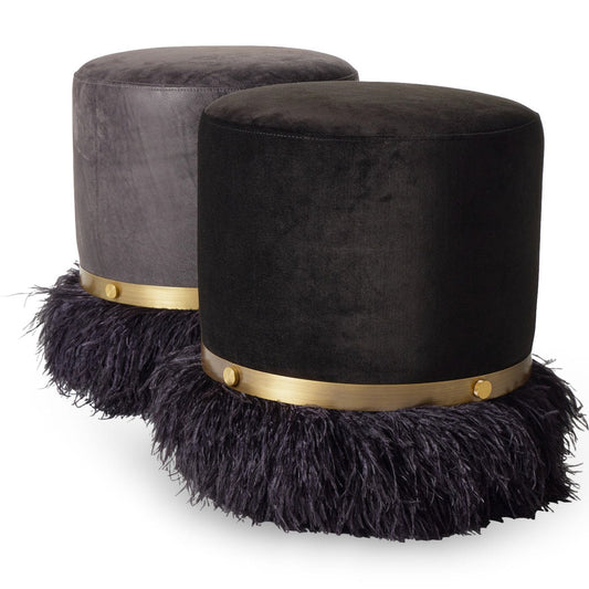 Leather Ostrich Fluff Pouf