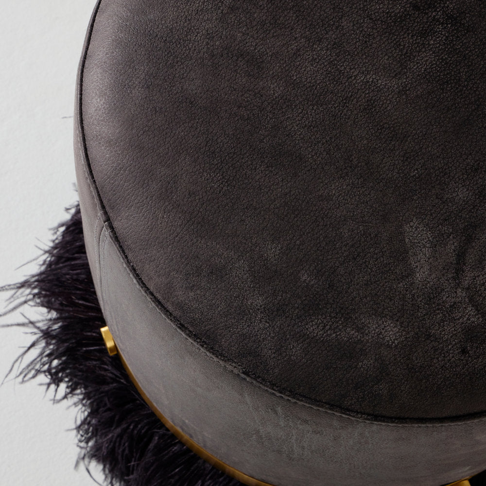 Leather Ostrich Fluff Pouf