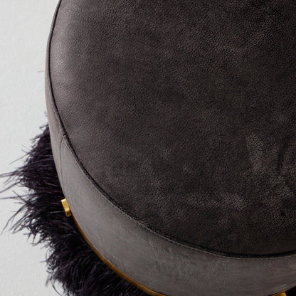 Leather Ostrich Fluff Pouf