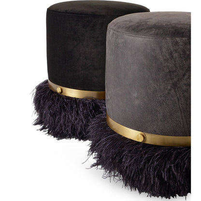 Leather Ostrich Fluff Pouf