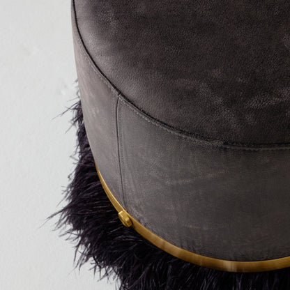 Leather Ostrich Fluff Pouf