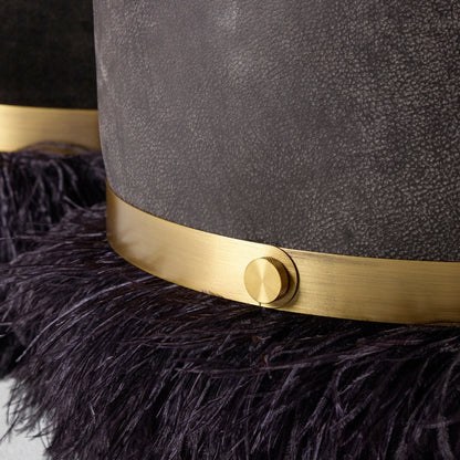 Leather Ostrich Fluff Pouf