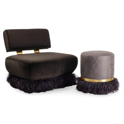 Leather Ostrich Fluff Pouf