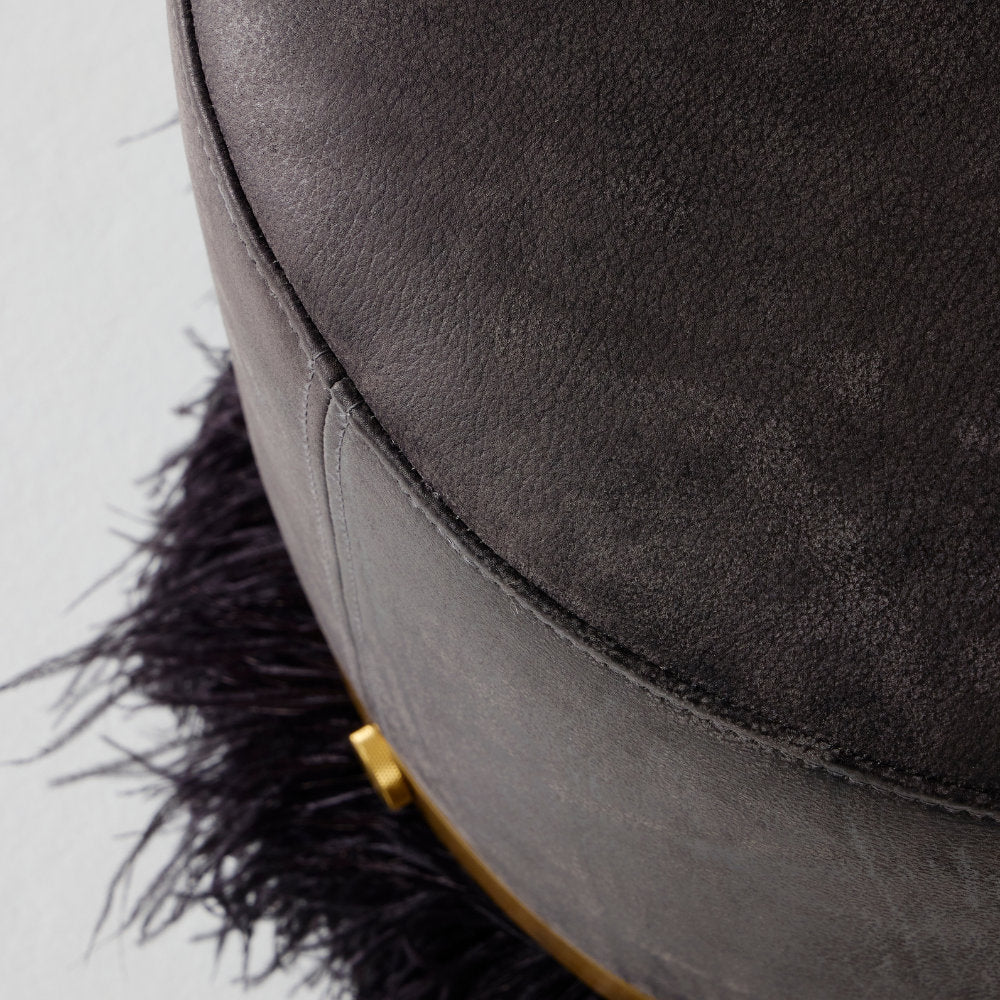 Leather Ostrich Fluff Pouf