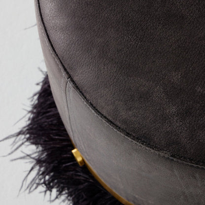 Leather Ostrich Fluff Pouf