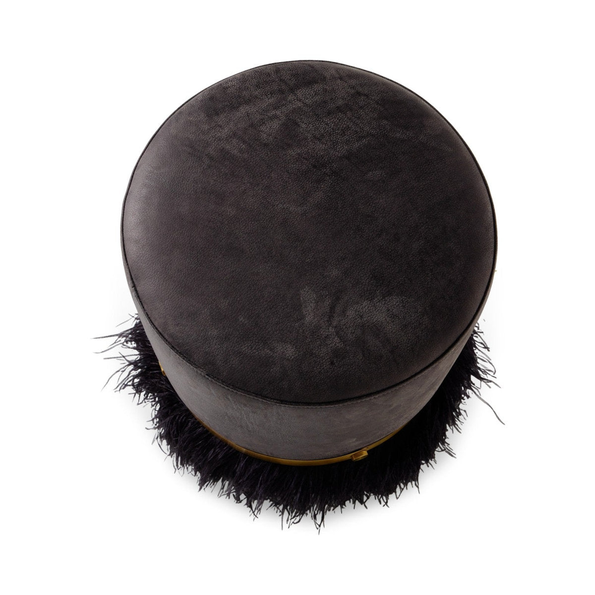 Leather Ostrich Fluff Pouf