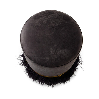 Leather Ostrich Fluff Pouf