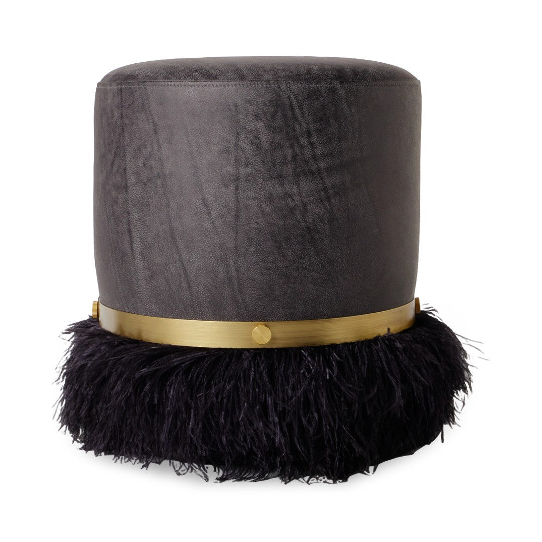 Leather Ostrich Fluff Pouf