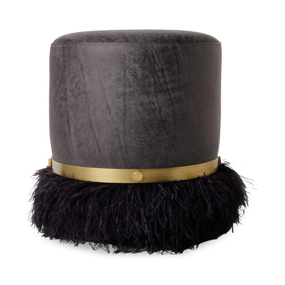 Leather Ostrich Fluff Pouf