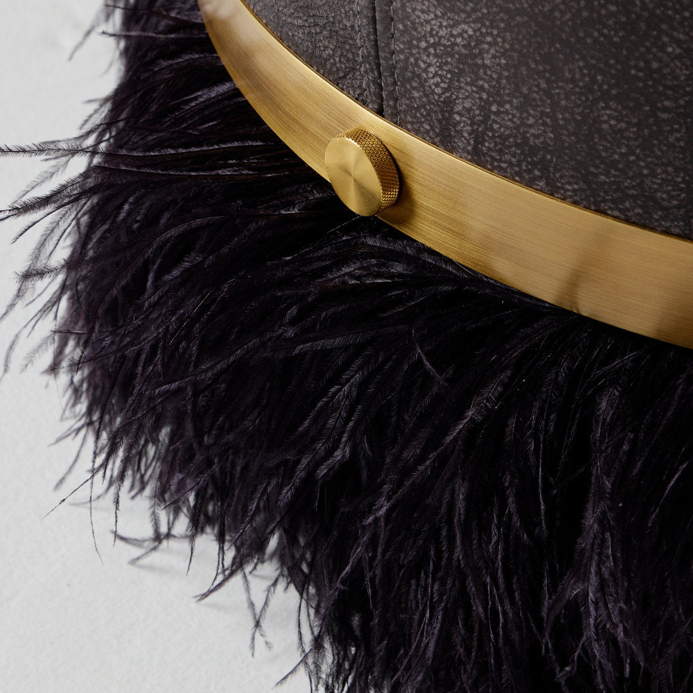 Leather Ostrich Fluff Pouf
