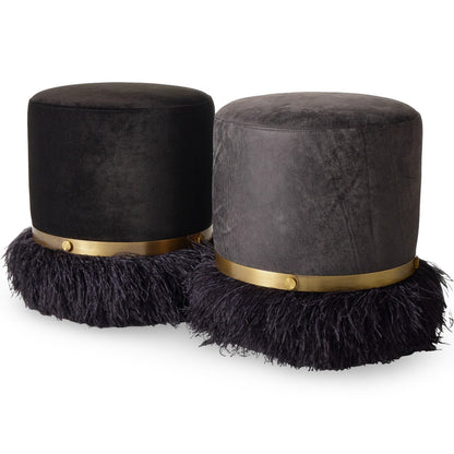 Leather Ostrich Fluff Pouf