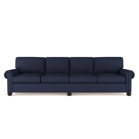 Leroy Rolled Panel-Arm Extra Long Sofa with Bun Feet