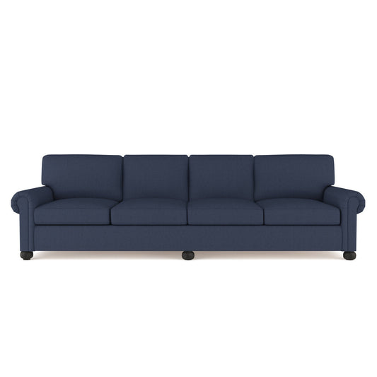 Leroy Rolled Panel-Arm Extra Long Sofa with Bun Feet