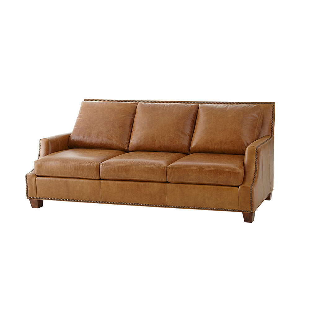 Massoud Furniture Lola 90 Genuine Leather Recessed Arm Sofa