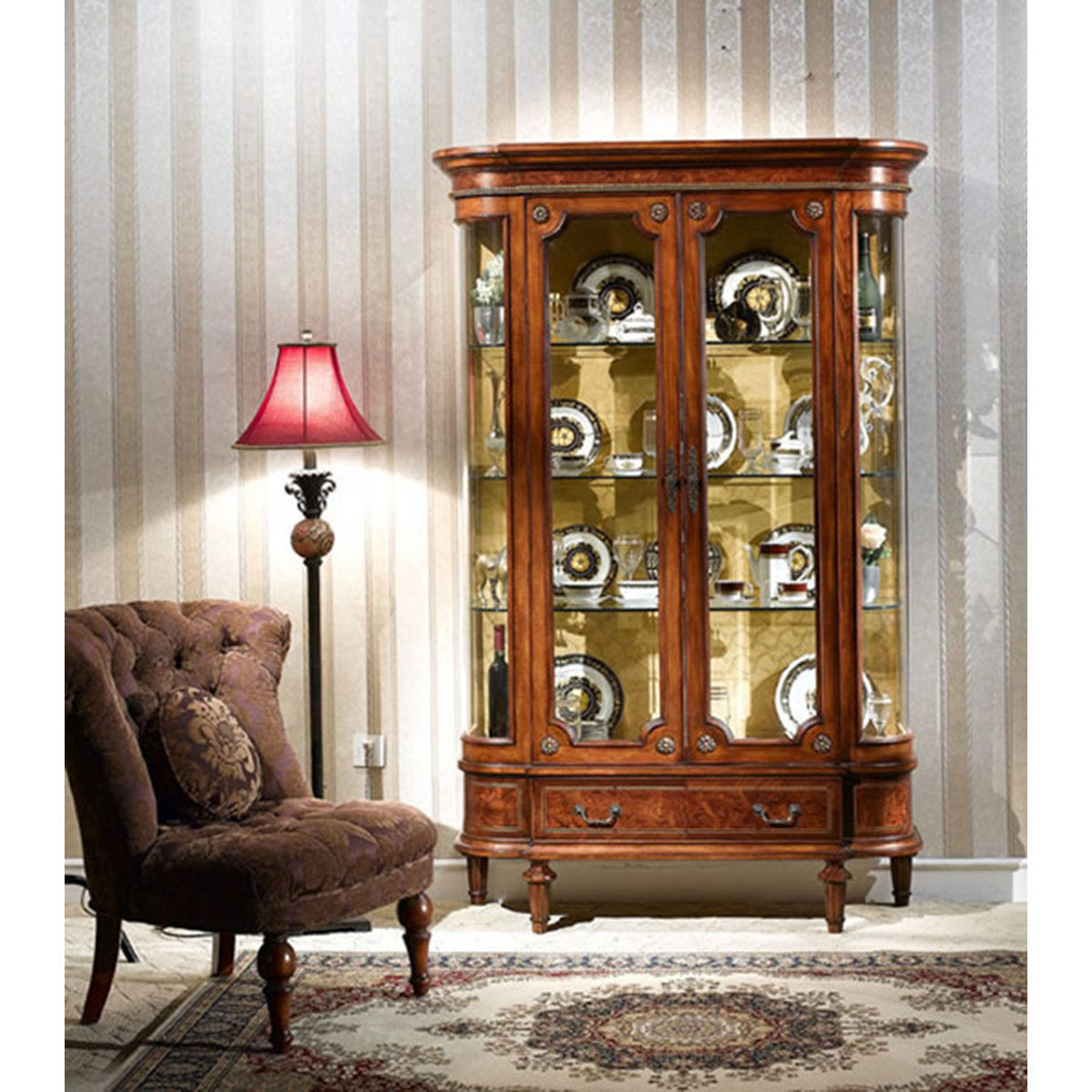 Louis Solid Wood Lighted China Cabinet