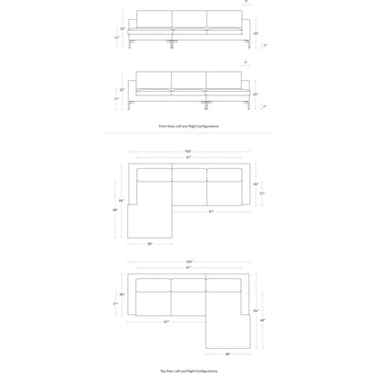 MTO - The New Standard Sofa with Arm Chaise with Black Legs