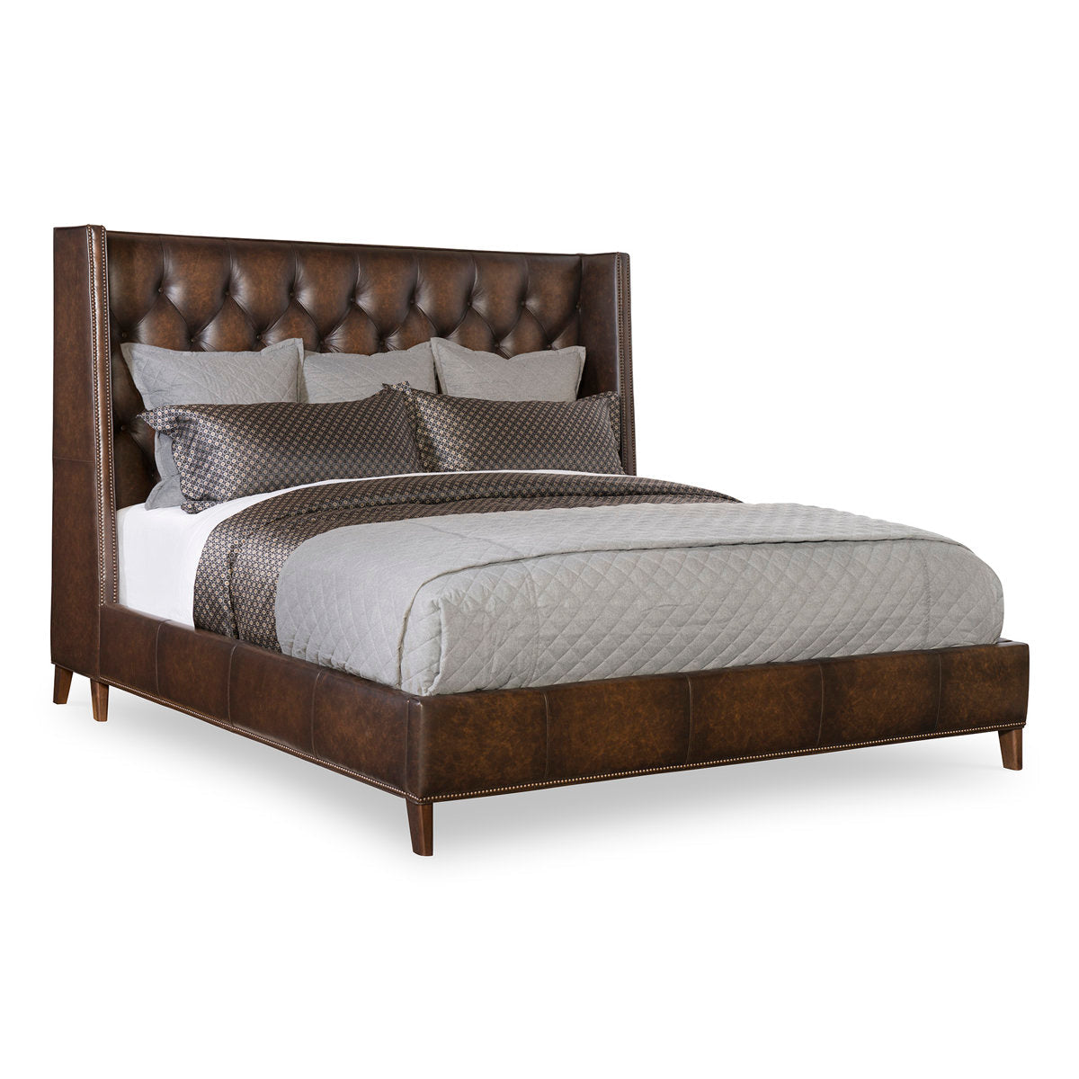 Maitland Smith Upholstery Leather Wingback Bed