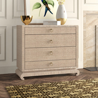 Ming Lacquered Grasscloth 4 Drawer Accent Chest