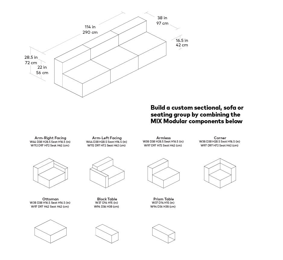 Mix Modular 3-Pc Armless Sofa