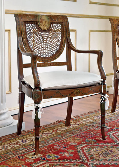 Muslin Upholstered Arm Chair in Brown/White