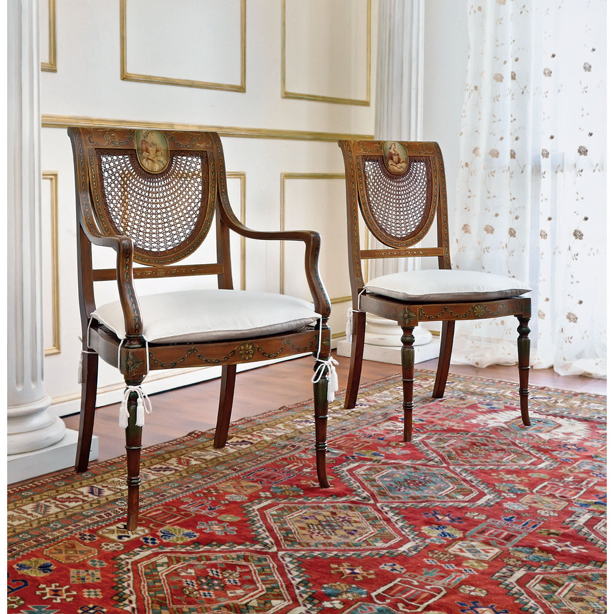 Muslin Upholstered Arm Chair in Brown/White