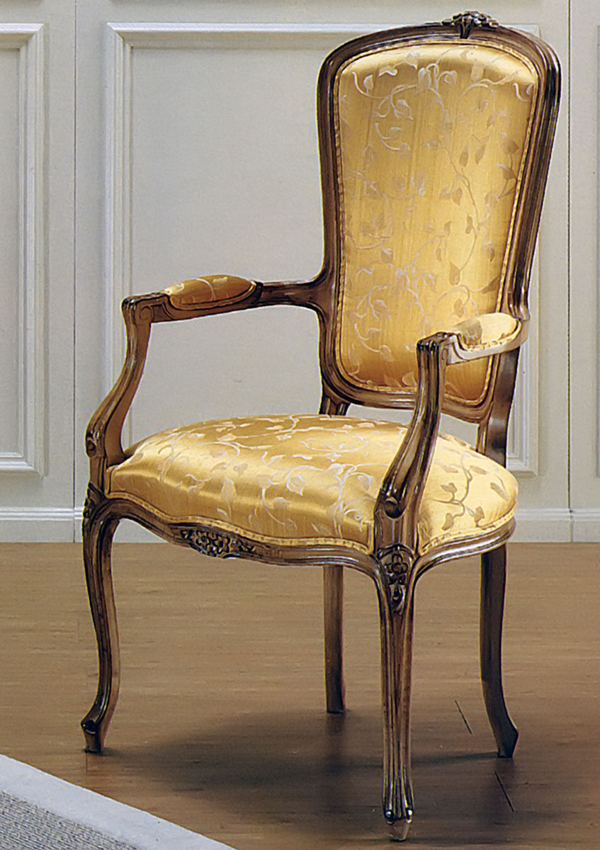 Muslin Upholstered Arm Chair in Gold