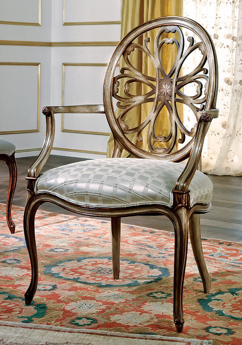 Muslin Upholstered Arm Chair in White/Brown
