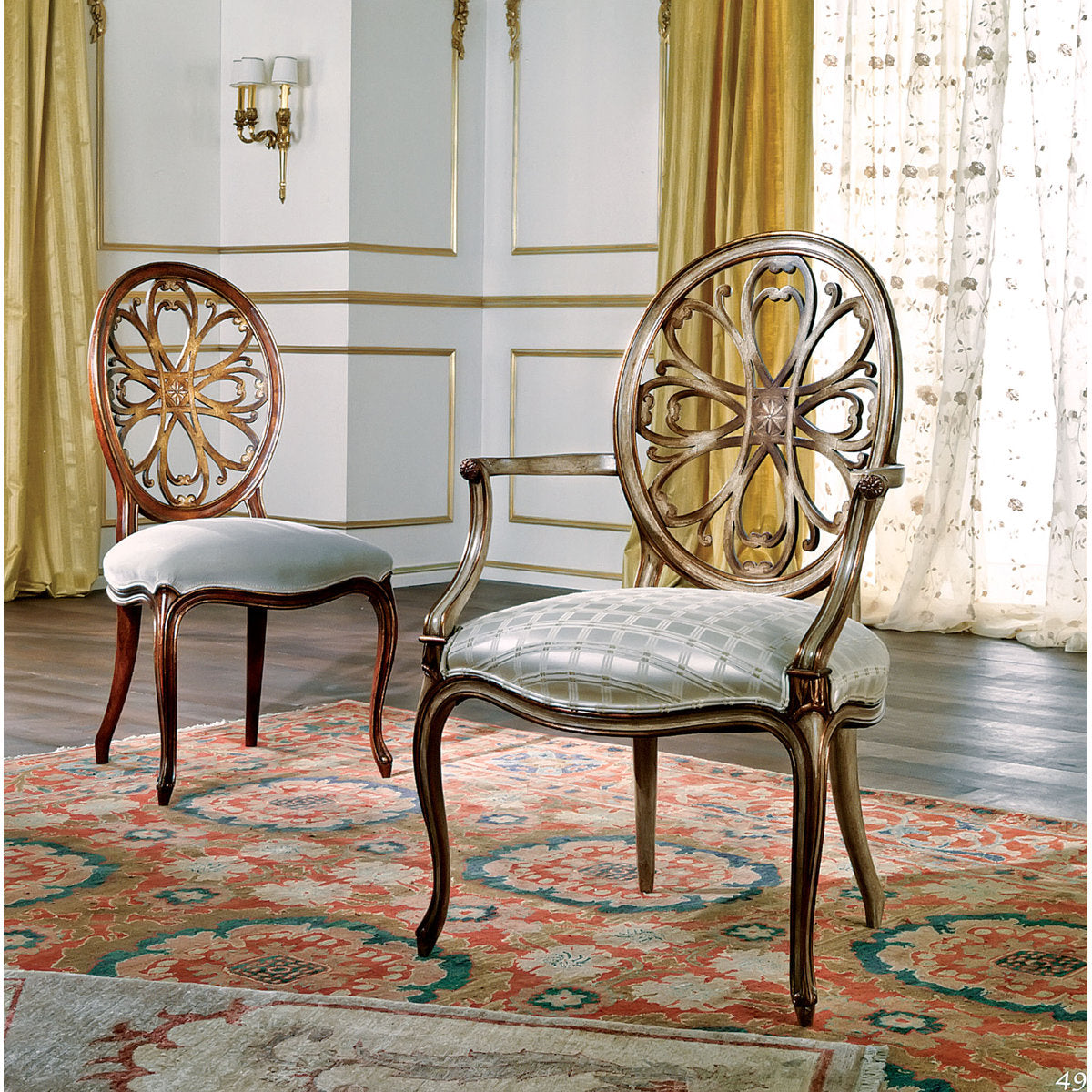 Muslin Upholstered Arm Chair in White/Brown