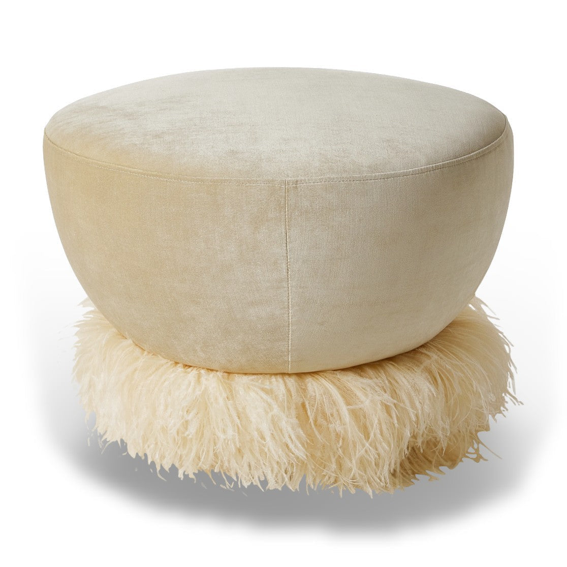 Ostrich Fluff Ottoman - Round - Small (60cm) - Porcelain / Cream