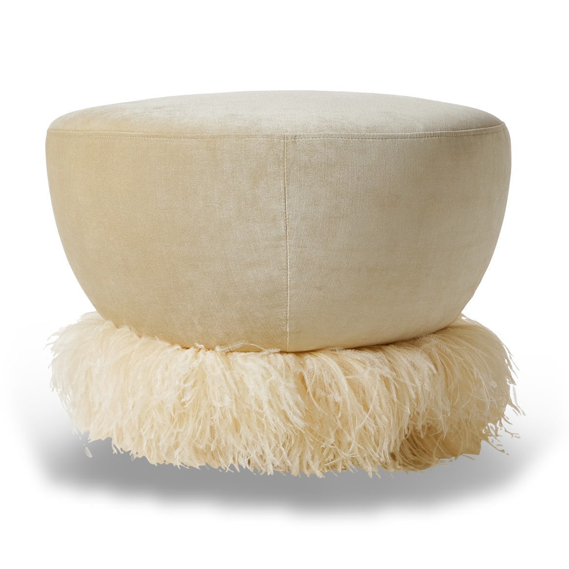 Ostrich Fluff Ottoman - Round - Small (60cm) - Porcelain / Cream