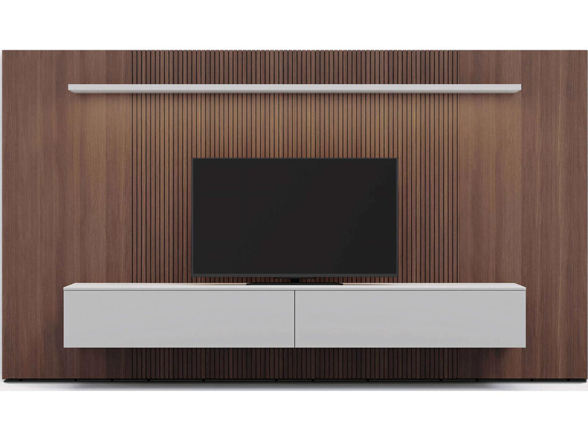 Spazio 149" Walnut Wood Fog Grey Media Console