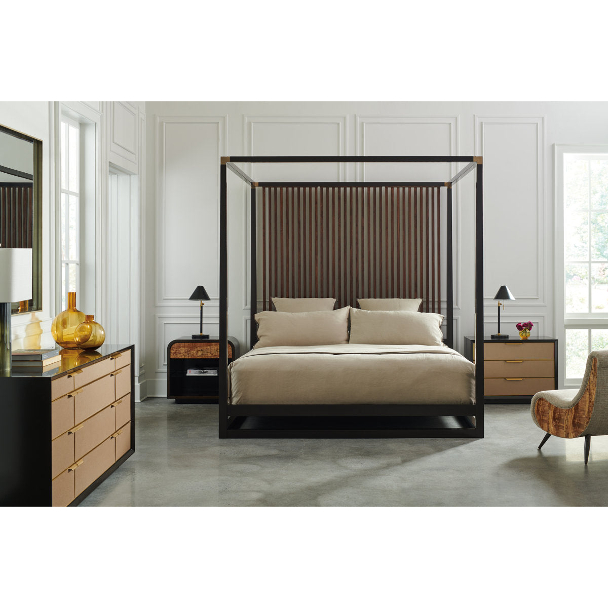 Caracole Pinstripe Platform Canopy Bed
