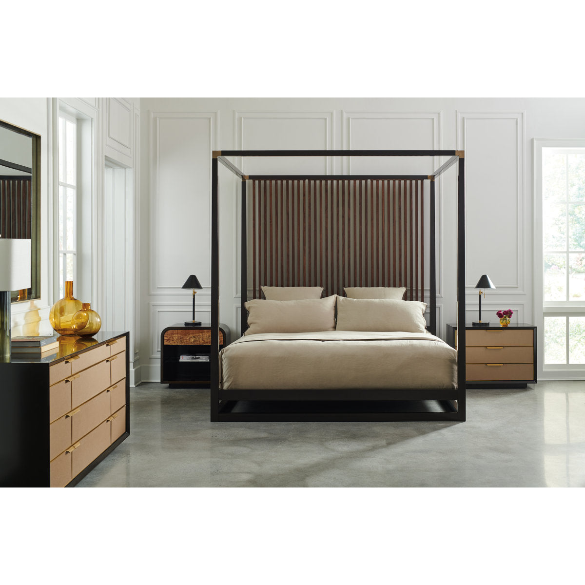 Caracole Pinstripe Platform Canopy Bed