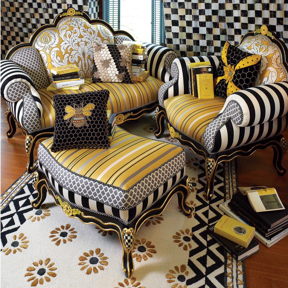 Mackenzie Childs Queen Bee Ottoman