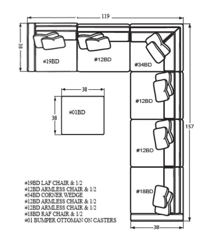 Craftmaster Rainier 119 Wide Symmetrical Modular Corner Sectional With Ottoman